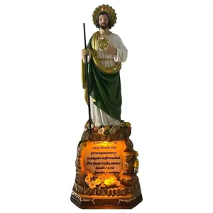 San Judas 12" Inches Tall With Led Light on Prayer In Spanish Estatua 5118-12 - Detailed Figure Saint Jude Thaddeus Brand New St Jude. Tadeo Religious Decor San Juditas Religious art image, home decor, wall decor, church events, gifts - Mg