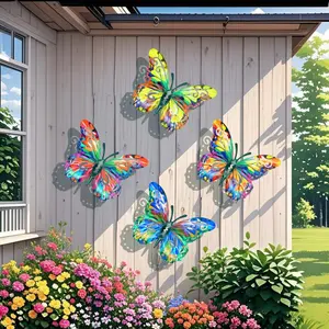 New Metal Colorful Butterfly Wall Decor, Ideal for Home Garden Courtyard Fence Arrangement, Metal Craftsmanship for Outdoor Decoration