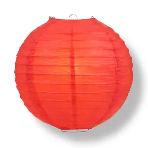 8" Red Round Paper Lantern, Even Ribbing, Chinese Hanging Wedding & Party Decoration