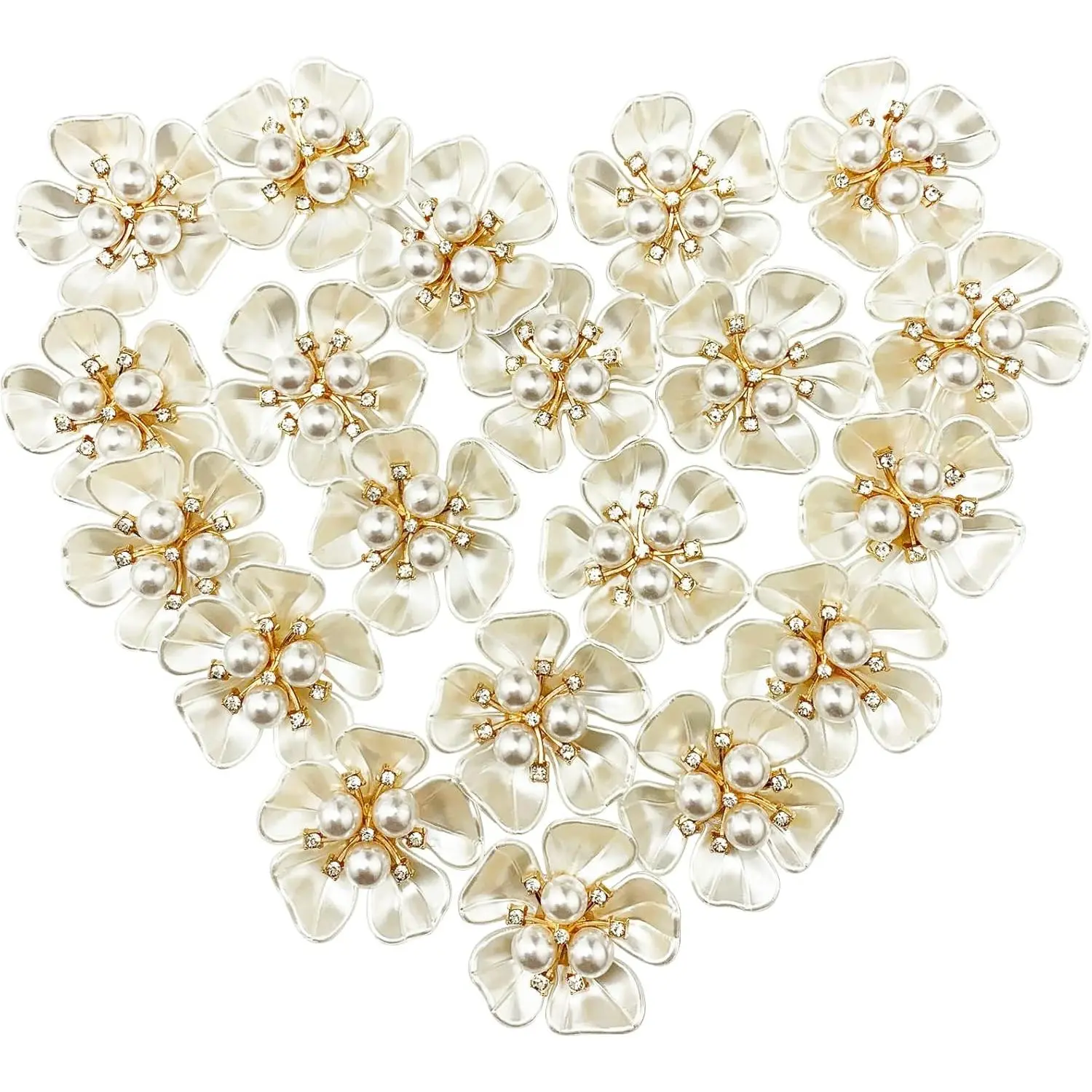 20-Count Default Synthetic Chic Flatback Rhinestone Flower Buttons, 36mm Diameter Embellishment Charms for Footwear Decoration, Clothing Brooch Making, Wedding Bouquet DIY Sewing Accessories