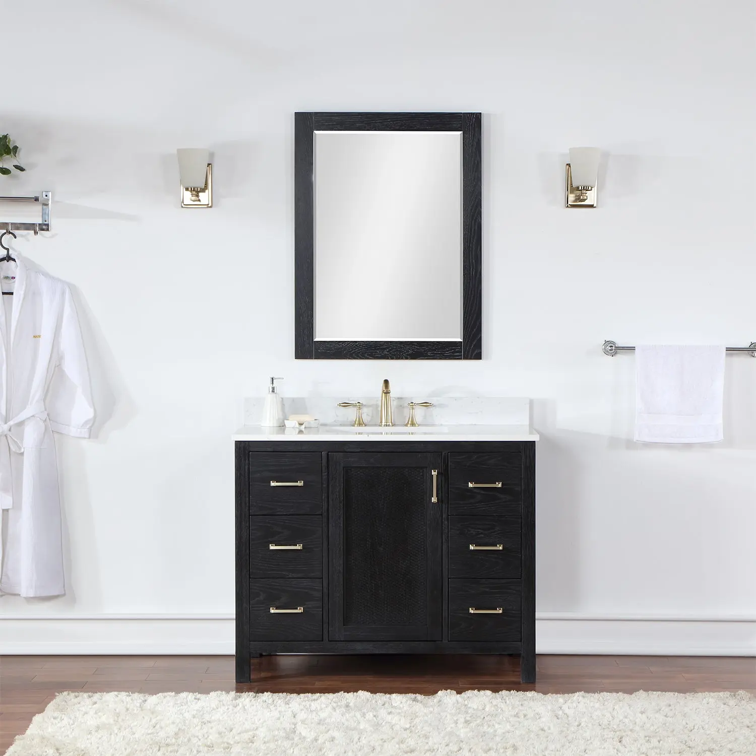Altair Design Hadiya 42" Single Bathroom Vanity Set in Black Oak with Aosta White Composite Stone Countertop