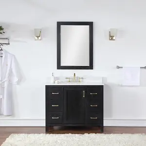 Altair Design Hadiya 42" Single Bathroom Vanity Set in Black Oak with Aosta White Composite Stone Countertop