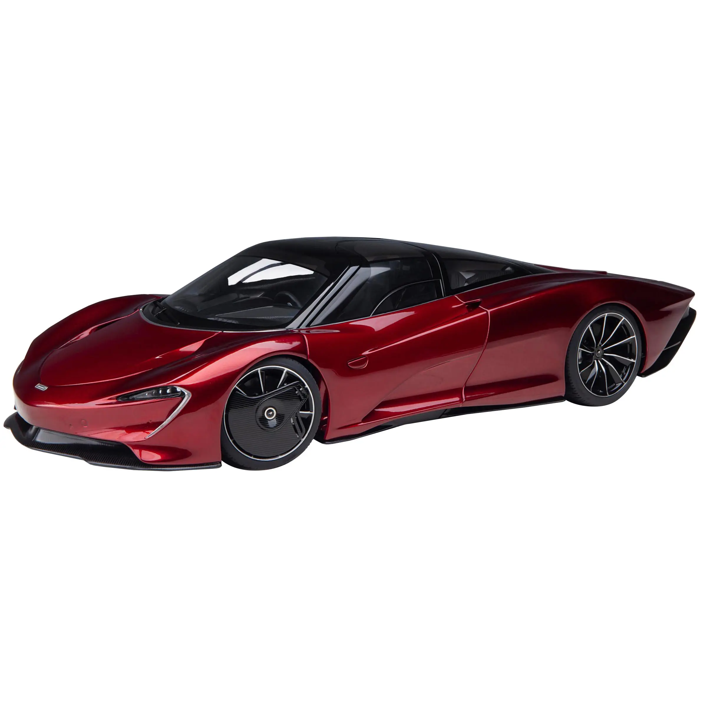 McLaren Speedtail Volcano Red Metallic with Black Top and Suitcase Accessories 1/18 Model Car by Autoart