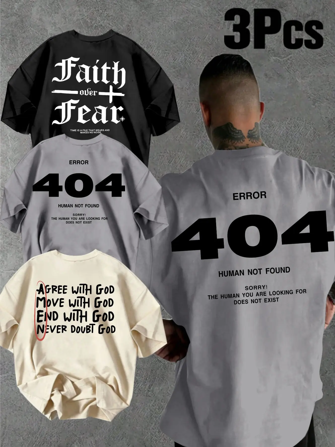 Men's Summer Casual Fashion Short Sleeve Set, Text Art Design, Breathable Fabric, Durable, Comfortable Outdoor T-Shirt 3 Pack
