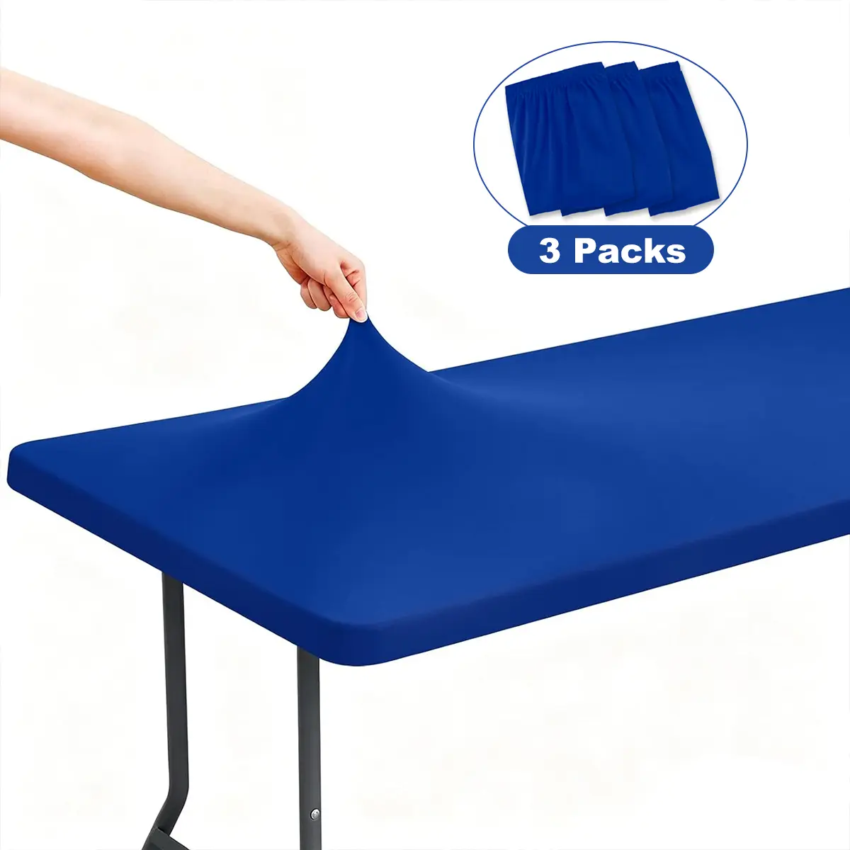 3pcs Polyester Elastic Fitted Rectangle Tablecloths - 6ft Wrinkle-Resistant Washable Semi-Sagging Solid Color Table Covers for Weddings, Home & Restaurant Decor, Indoor-Outdoor Use