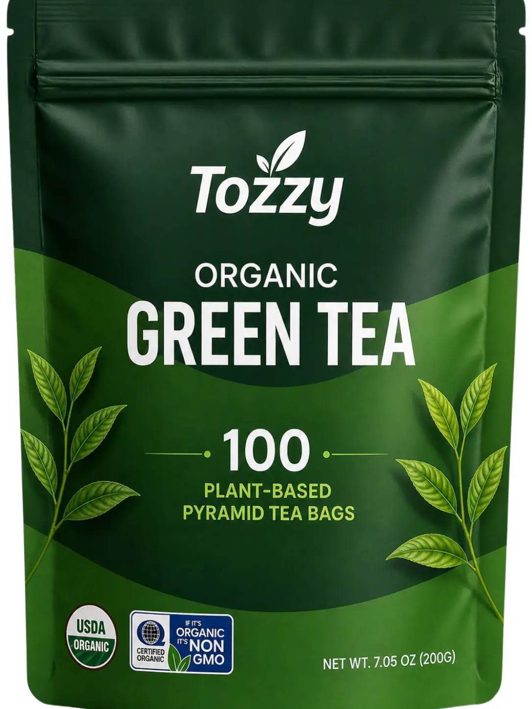 Tozzy Organic Green Tea | 100 Count | Plant-Based Pyramid Tea Bags