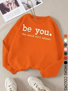 Trendy New Casual Fitted Letter Print Long Sleeve Top for Teen Girls, Comfortable Breathable Woven Fabric Sweatshirt for All Seasons