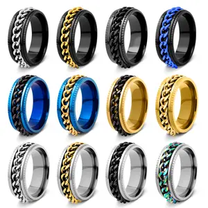 Cobalt Spinel Ring - Black Gold Versatile Chain Design, Blue Accent, Stylish Modern Rings for Women, Ideal for Daily & Special Occasions