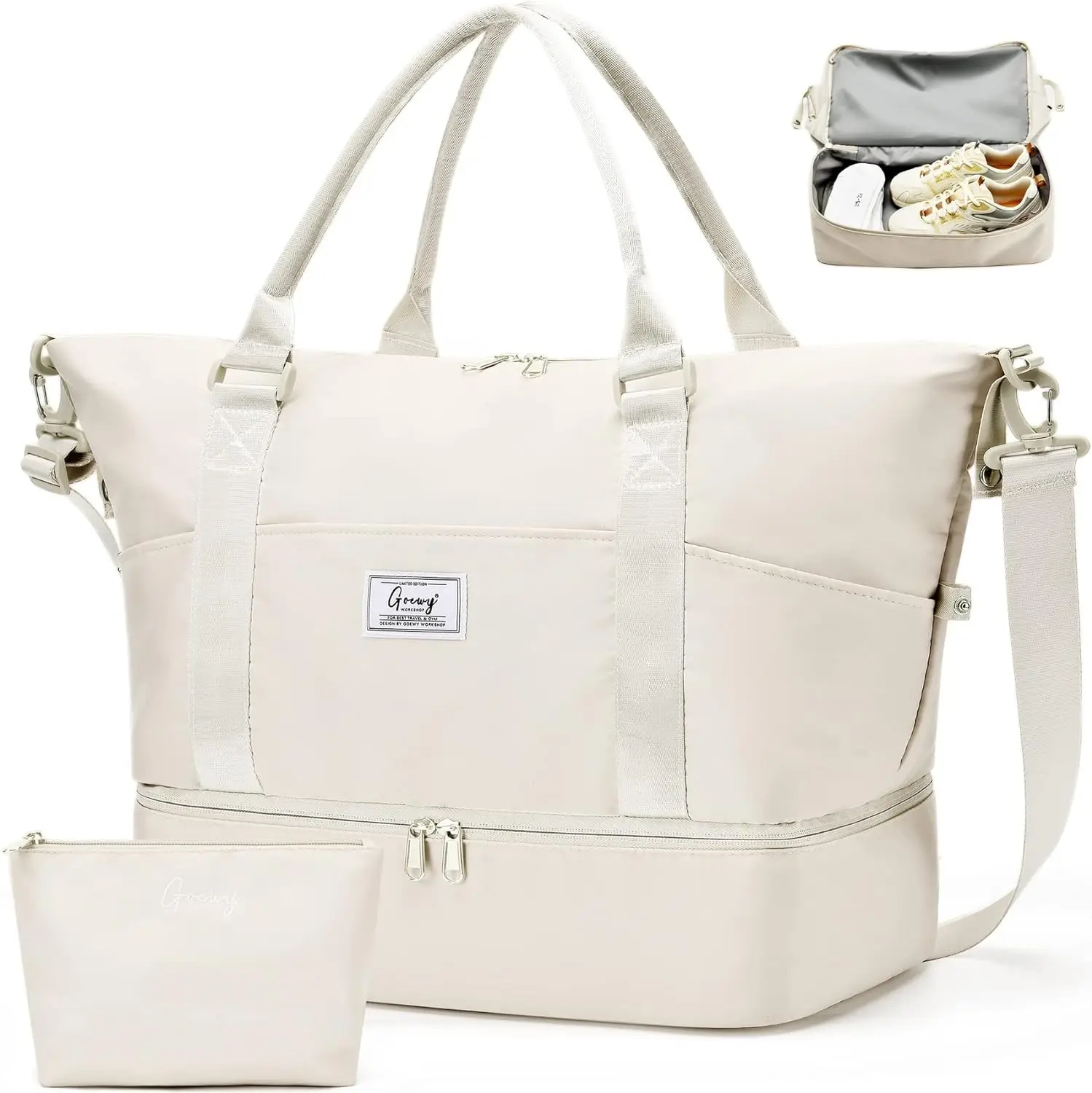 Women's Large Capacity Weekender Bag with Toiletry Organizer, Spacious Carry-On Duffle Overnight Bag with Adjustable Strap for Travel Vacation Weekend