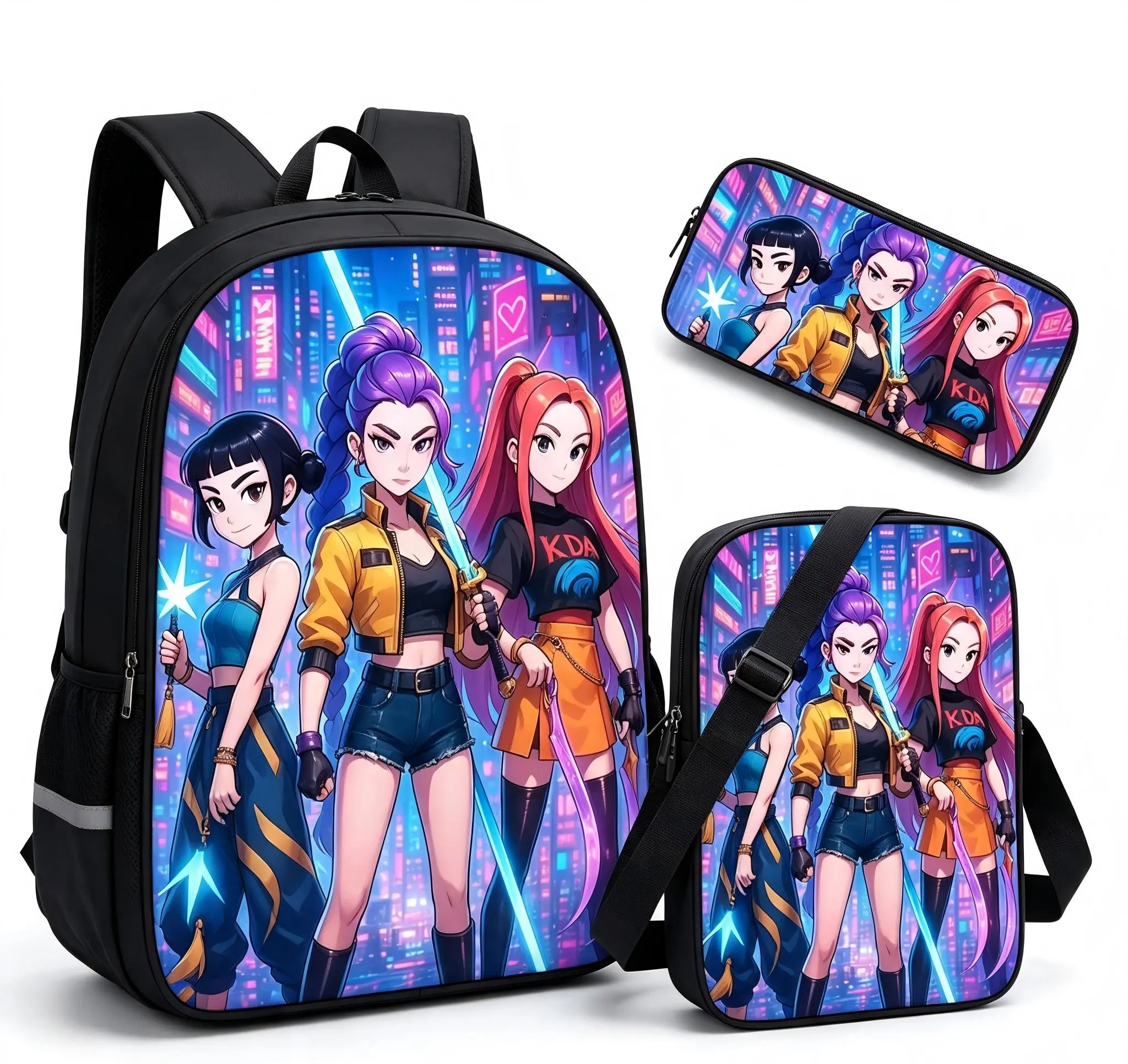 K-pop Girl Group 3D Print Backpack – Large-Capacity Schoolbag for Elementary Students & Kids (Cartoon Style / Back-to-School)
