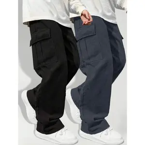 2PCS Boys Teens Casual Multi-pocket Cargo Pants Straight Leg Work Trousers Fashion Versatile Comfortable Breathable Outdoor Sports Exercise Trendy 8-16 Years GK2083