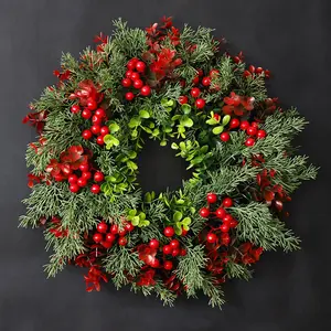 Festive Decorations Front Door Wreath Hanging Piece, Pine Leaf Berry Garland, Garden Decoration Hanger, Holiday Home Ornament