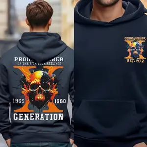 (Hoodie) Gen X Est Year Gen X Flaming Skull Proud Member Fck Your Feelings Generation