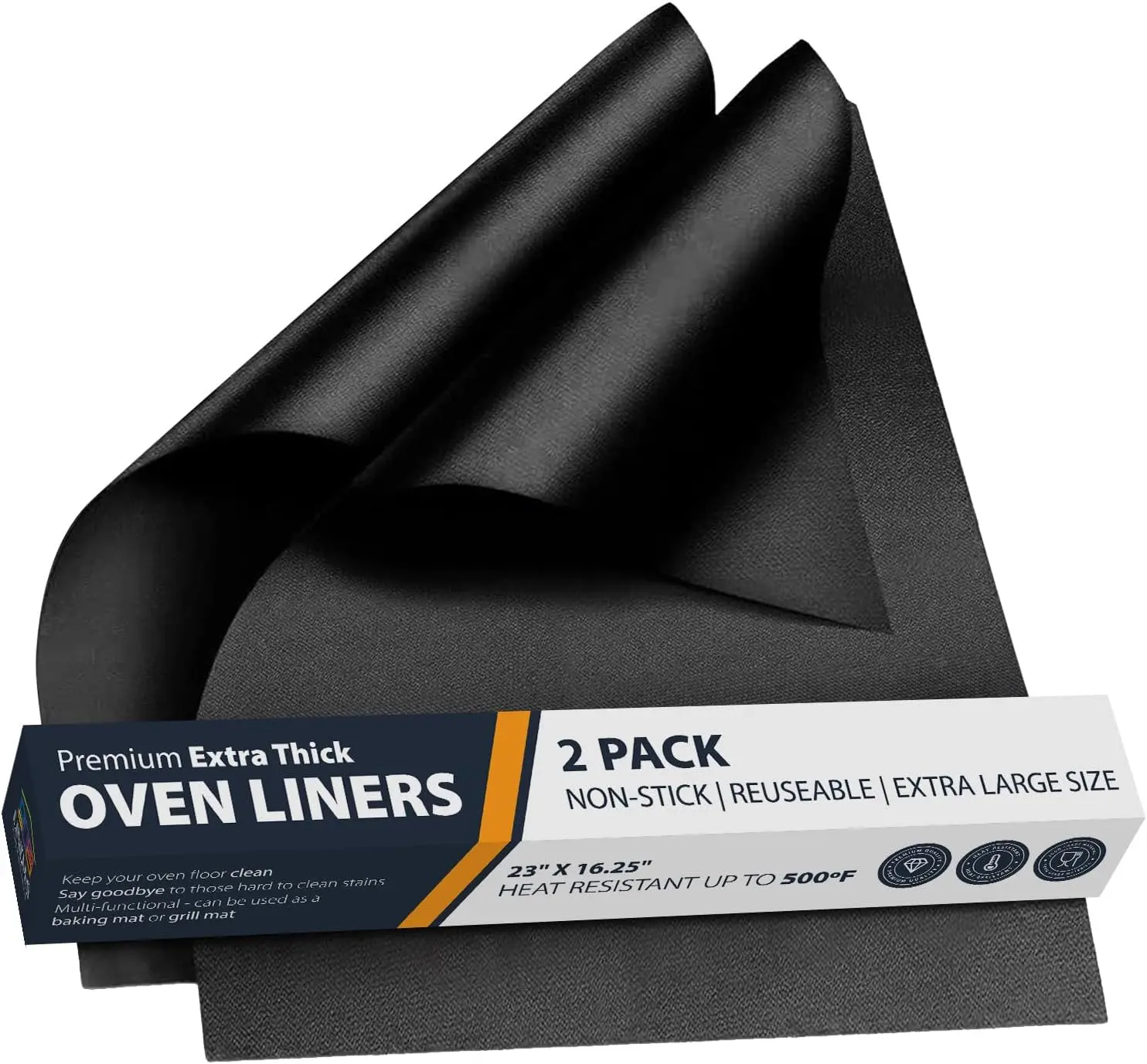 Oven Liners for Bottom of Oven 2 Pack Large Heavy Duty Mats 17”x25” Non-Stick Reusable Liner for Electric Gas Toaster Ovens Grills  BPA & PFOA Free Kitchen Accessory to Keep Oven Clean Black