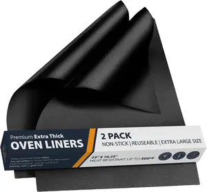Oven Liners for Bottom of Oven 2 Pack Large Heavy Duty Mats 17”x25” Non-Stick Reusable Liner for Electric Gas Toaster Ovens Grills  BPA & PFOA Free Kitchen Accessory to Keep Oven Clean Black