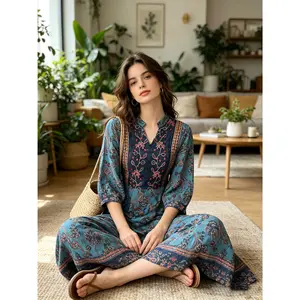 Bohemian Teal Floral Maxi Dress Flowy Ocean Blue Vacation Gown | S-XL | Perfect for Beach, Garden Parties & Photoshoots