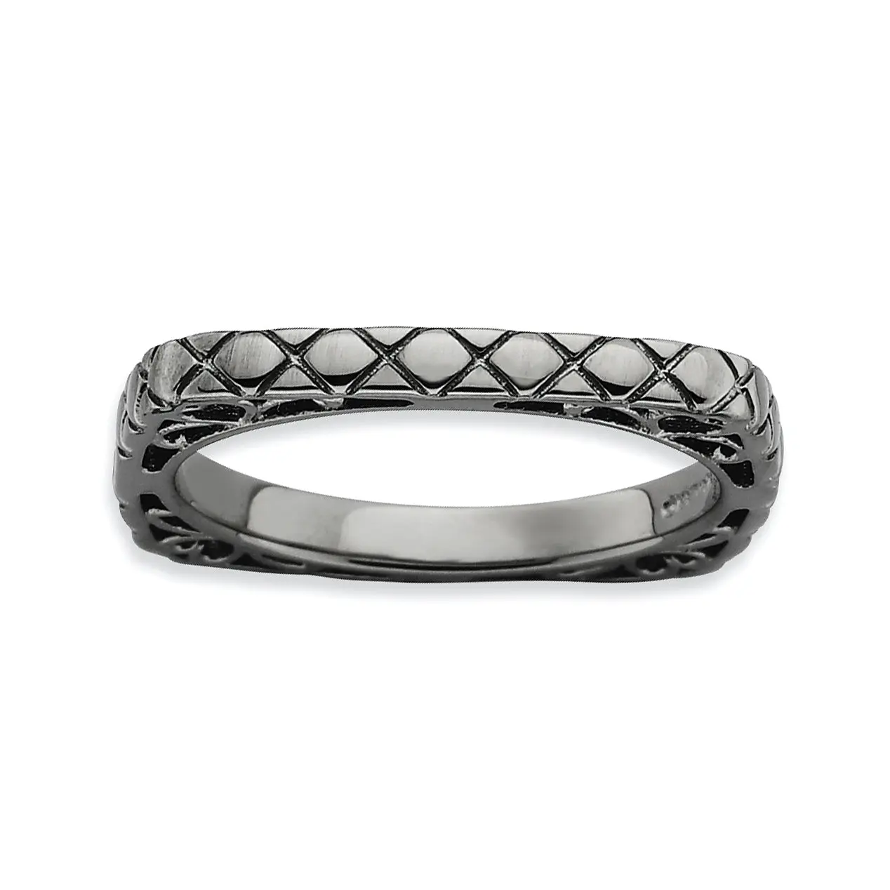 Black-Plated Square Stackable Ring in Sterling Silver