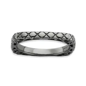 Black-Plated Square Stackable Ring in Sterling Silver