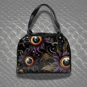 Dark Bowler Bag (Purple Eyeball Flowers)