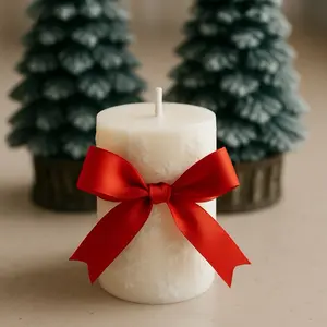 Snowflake Glow Christmas Magic Candle with Red Bow for Festive Decorations and Warm Ambiance