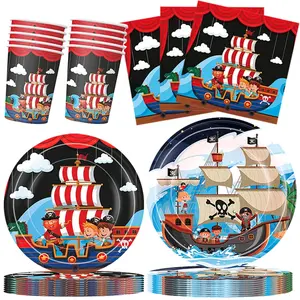 50-Piece Pirate Party Supplies Set, Includes Plates Napkins Cups, Disposable Tableware for 10 Guests, Adventure Theme Birthday Party