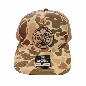 Backwater Tackle Co. Backwater Camo Hat Richardson 112 Trucker Hat with Camo Fabric and Leather Logo Classic Style