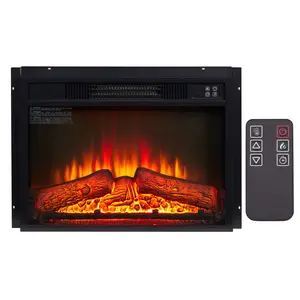 Electric Fireplace Insert 23" 1400W 120V ,Equipped with remote control, ultra thin heater with log set & realistic flame - BLACK winter heat