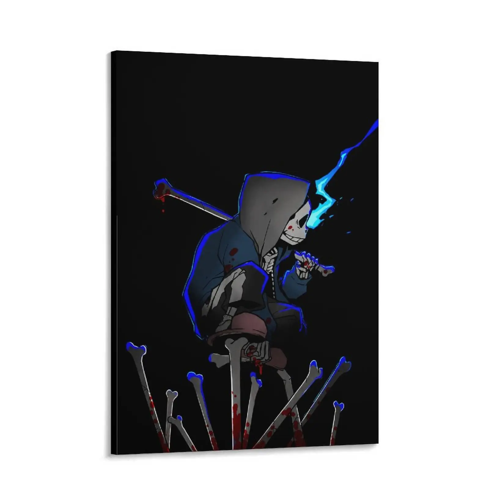 Undertale Sans Canvas Wall Art - Dark Skeleton Blue Eye Poster Canvas Print, Cool Indie Game Gaming Room Decor for Gamers & Teens