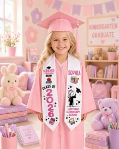 (Glitter Effect Color) Personalized Kindergarten Graduation Stole, Custom Kids Graduation Sash, Class of 2026 Preschool Keepsake