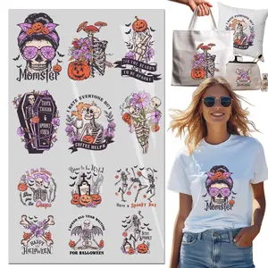 12Pcs Iron on Decals Halloween Pumpkin Skull Design for Clothing Heat Transfer Stickers Iron on Decals Washable Iron on Patches for T Shirt Bag Hat Pillow DIY DTF transfers Ready to Press