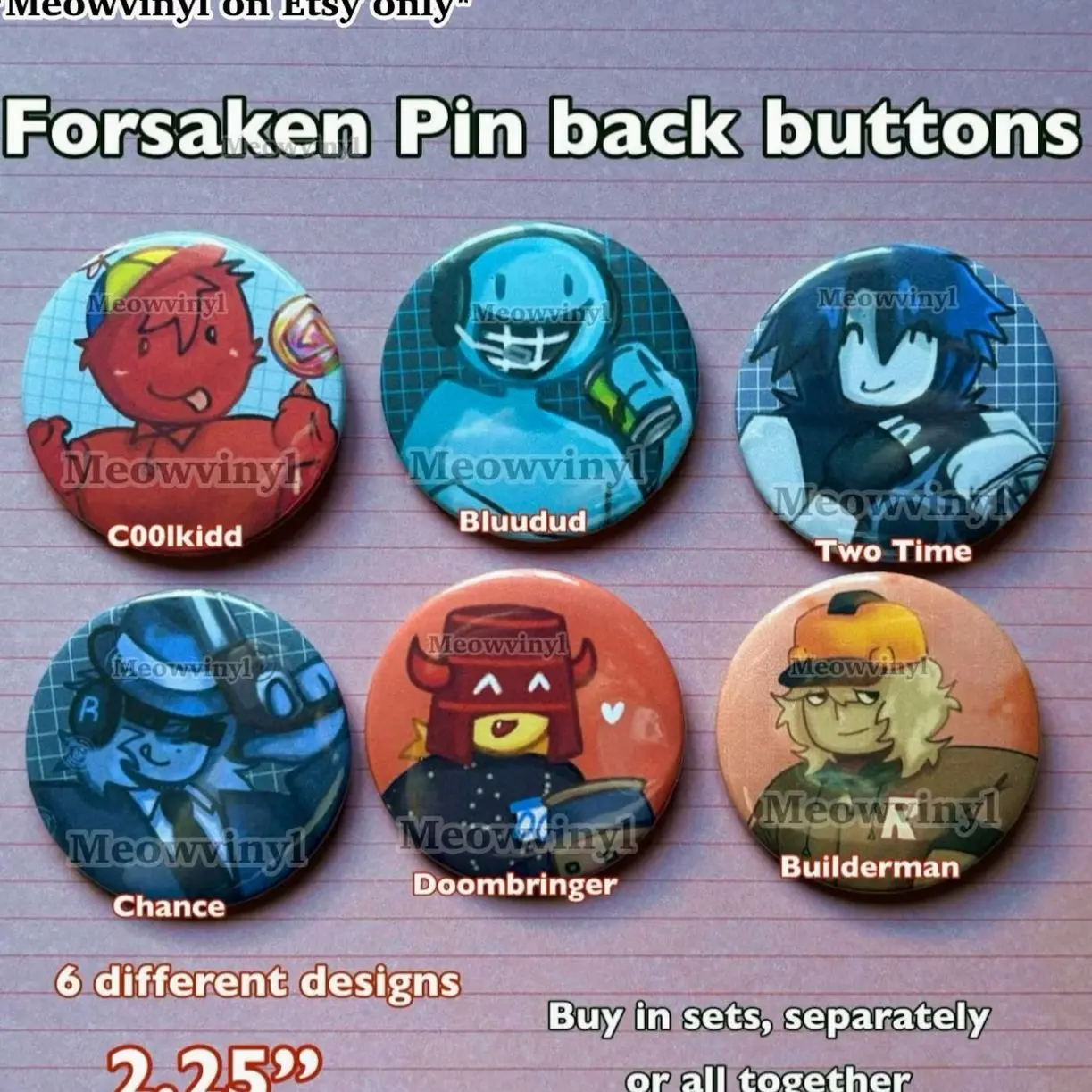 6 Ops (NOT COMBO 6) ROBLOX FORSAKEN Pin Buttons - C00lkidd Bluudud Two Time Pin Gifts