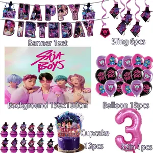 [Ages 1-9] Saja Boys' Birthday Party Decoration Set -Includes 150x100cm Backdrop + 32-Inch Number Balloon +Latex Balloons + Banner