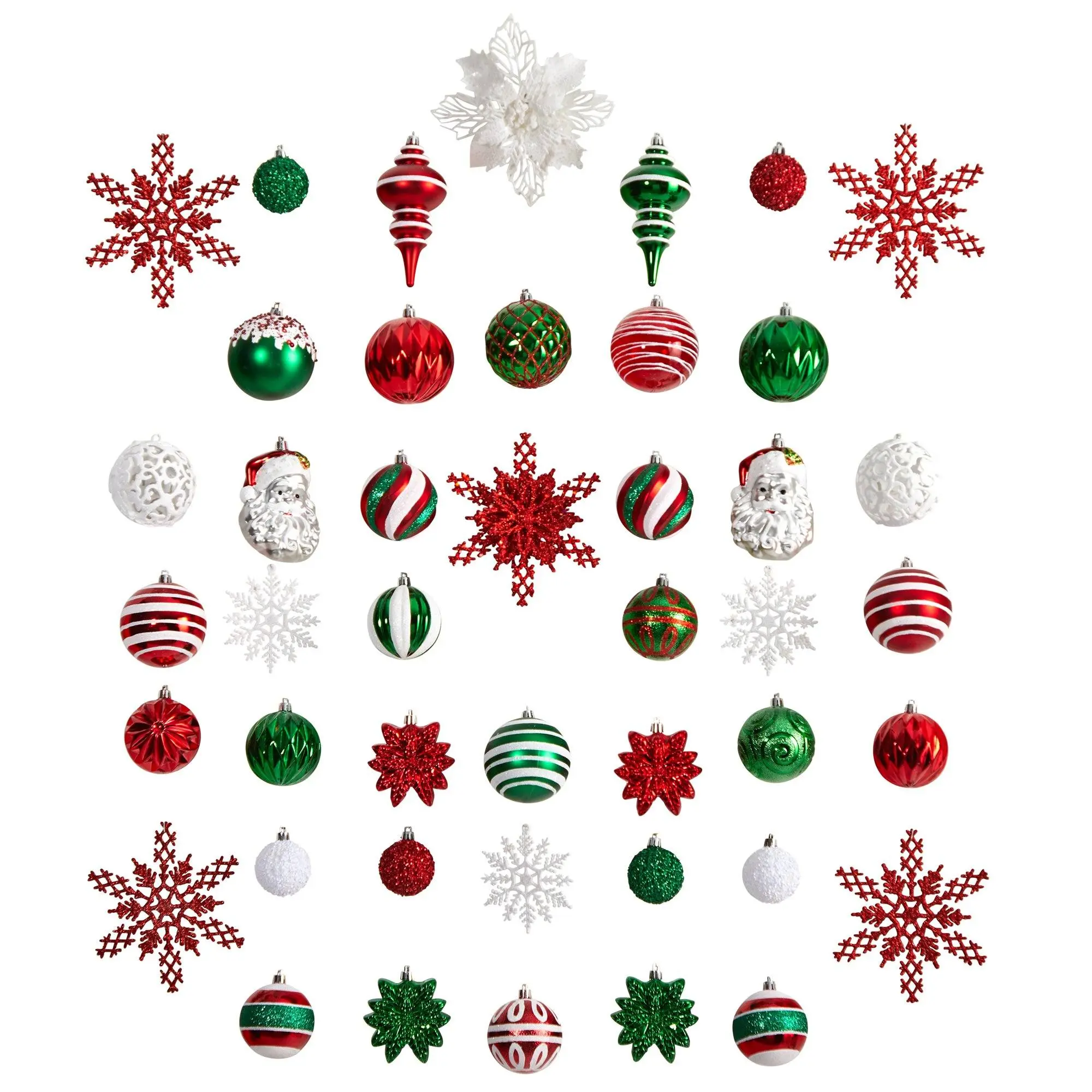 70-Piece Shatterproof Red and Green Traditional Christmas Tree Ornament Set - Varied Shapes Home Decoration with Reusable Container, 70 Ornaments