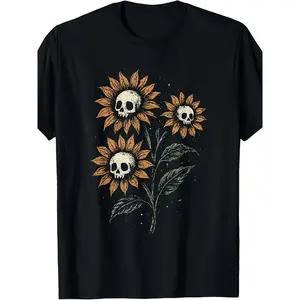 Skull Sunflower Gothic Dark Cute Alternative Grunge Rock Y2K T-Shirt Unisex Short Sleeve Crew Neck Lightweight Breathable Casual Outdoor Machine Washable