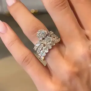 Maxine CZ 4.0ct Oval Cut 3PC Engagement Ring Set, Bridal Ring Set In Sterling Silver, 5A Cubic Zirconia Women's Ring Jewelry,Wedding Ring Set for Daily,Travel,Proposal,Birthday,Anniversary