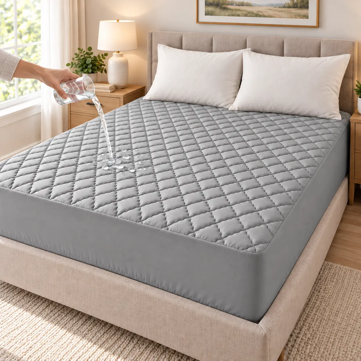 1-Piece Waterproof Extra-Deep Pocket Thick Mattress Protector, Solid-Color Bedding Cover, Machine-Washable, Ideal for Bedrooms & Dorms (Pillowcase & Pillow Core Not Included)
