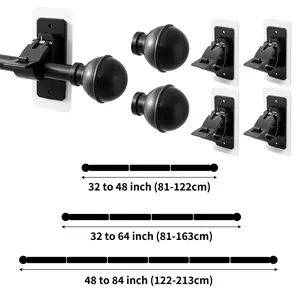 No Drill Curtain Rods 81.28-163cm, Renter Friendly Adhesive Drapey Pole with Brackets, Long Curtain Rods for Indoor Outdoor Windows