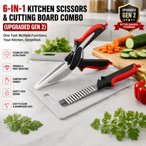 6-in-1 Kitchen Scissors & Cutting Board Combo (Upgraded Gen 2) – All-in-One Food Cutter for Meat, Vegetables, Cheese & Fruit | Sharp Stainless Steel, Easy to Use