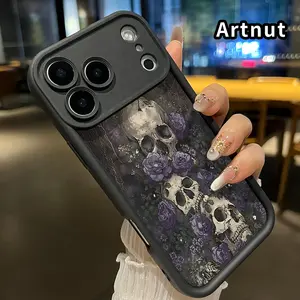 Compatible for iPhone 17 Pro Max Air Promax Case Violet Skulls Pattern Soft Non Slip Rugged Durable Smartphone Cover