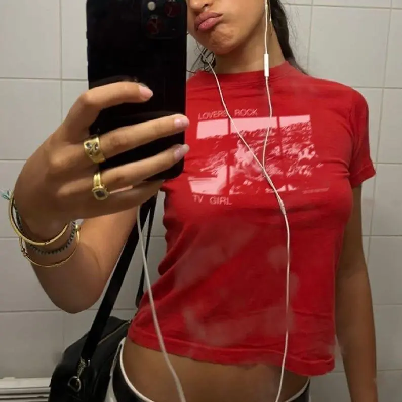 TV Girl “Lovers Rock” Baby Tee Y2K Graphic Top TV Girl “Lovers Rock” Baby Tee Y2K Graphic Top