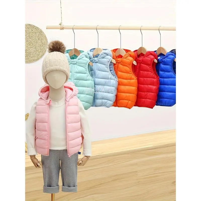 Kids' Adorable Plain Polyester Puffer Vest with Bear Animal Hood, Warm Zip-Up Regular Fit for Boys & Girls (0-3Y), Ideal for Fall & Winter Outdoor Activities, 0 - 3 Years, 1-2Y