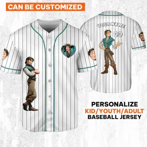 Personalize   Tangled Prince Flynn Rider White  Jersey  Custom Kid Youth Adult Baseball Jersey  Custom   Birthday Gift
