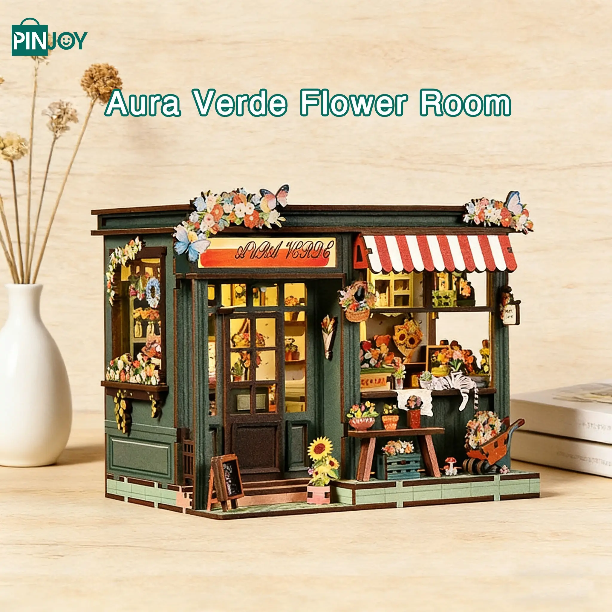 Wooden Spring Garden Greenhouse DIY Model Kit, DIY Building Model, Bookshelf Decoration 3D Puzzle, Miniature House Model, Educational Craft Project for Adults & Teens