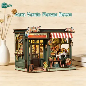 Wooden Spring Garden Greenhouse DIY Model Kit, Bookshelf Decoration 3D Puzzle, Miniature House Model, Educational Craft Project for Adults & Teens