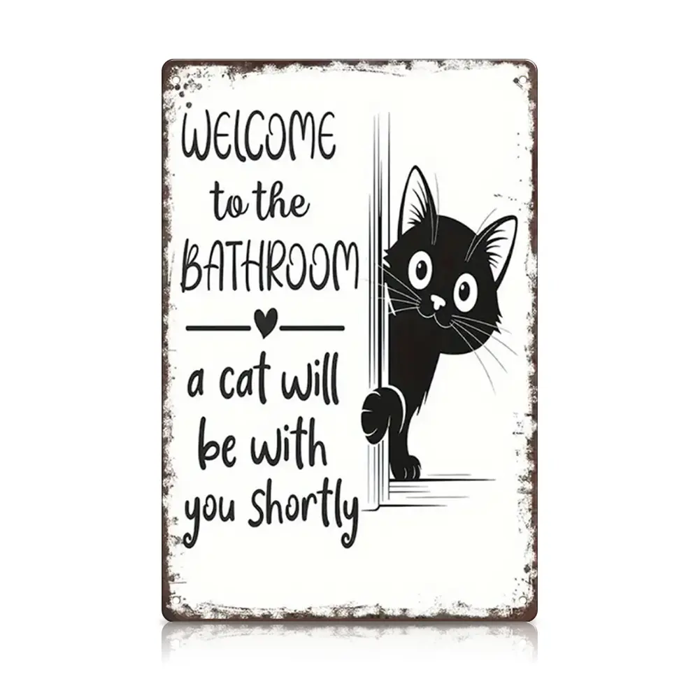 Funny Cat Bathroom Tin Sign, Vintage Metal Wall Art “Welcome to the Bathroom” Wall Decor for Home, Guest Toilet, Bar & Café – Palette & Wall humorous gift idea Home Decor | summervibes