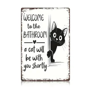 Funny Cat Bathroom Tin Sign, Vintage Metal Wall Art “Welcome to the Bathroom” Wall Decor for Home, Guest Toilet, Bar & Café – Palette & Wall humorous gift idea Home Decor