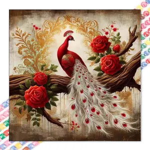 1 DIY diamond painting kit, 5D diamond art set, DIY decoration, peacock, red rose, branch diamond painting kit with full round drills, mosaic, diamond art, DIY home decor, suitable for Christmas.
