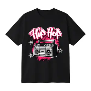 Cotton Unisex Oversized T-Shirt Tee with Hip Hop Boombox Graphic Print, Retro Graffiti Music Streetwear for Dance Parties and Everyday Wear, Funny Meme T-Shirt