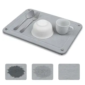 Quick Dry Stone Drying Mat for Kitchen Counter, Water-Absorbent Diatomaceous Dish Drying Mats, Multi-Purpose Stone Drying Tray for Dishes, Bottles, 15.8 x 11.8 inch, Gray