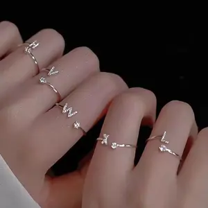 Wedding Fashion Jewelry Gifts, Men's And Women's Initials A-Z Men's And Women's Adjustable Open Ring, Fashion Jewelry Gifts For